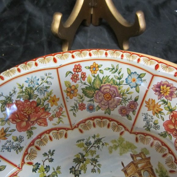 VTG 1971 DAHER DECORATED WARE TIN 10'' BOWL, FLORALS AND SCENES - Picture 4 of 8